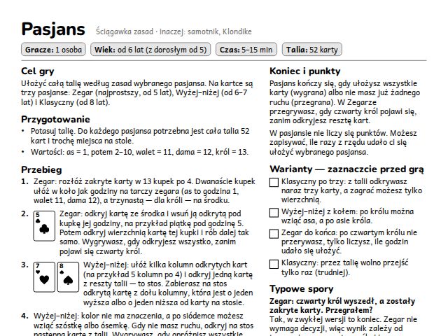 Pasjans — trzy pasjanse i ściągawka